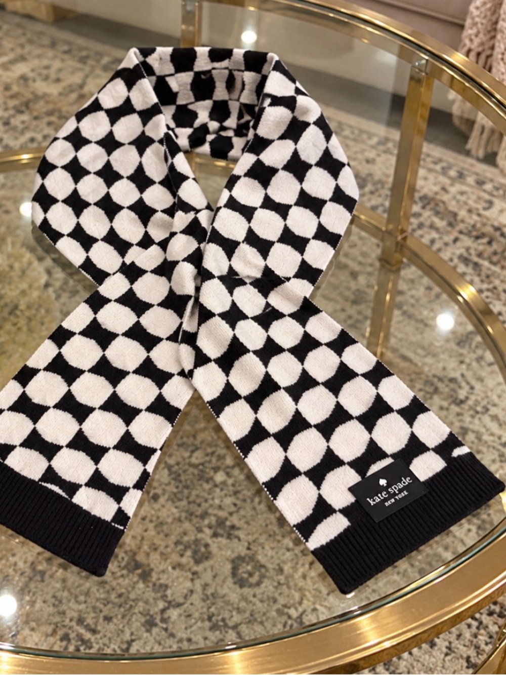 kate spade Black and White polkadot reversible Knit Scarf